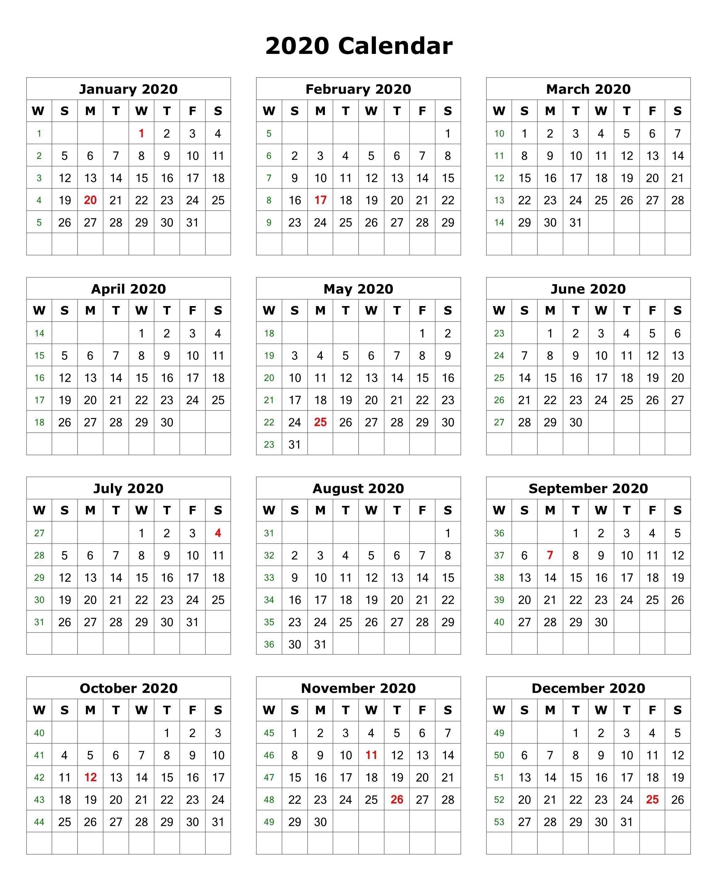 2020 One Page Portrait Calendar | 2020 Calendars | Monthly-Free Printable Monthly 2 Page Calendar 2020