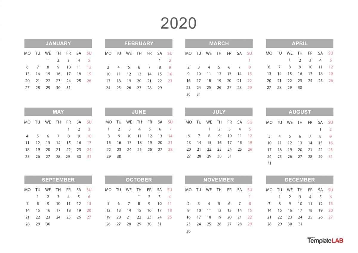 2020 Printable Calendars [Monthly, With Holidays, Yearly] ᐅ-2020 Calendar Template Claendar Labs