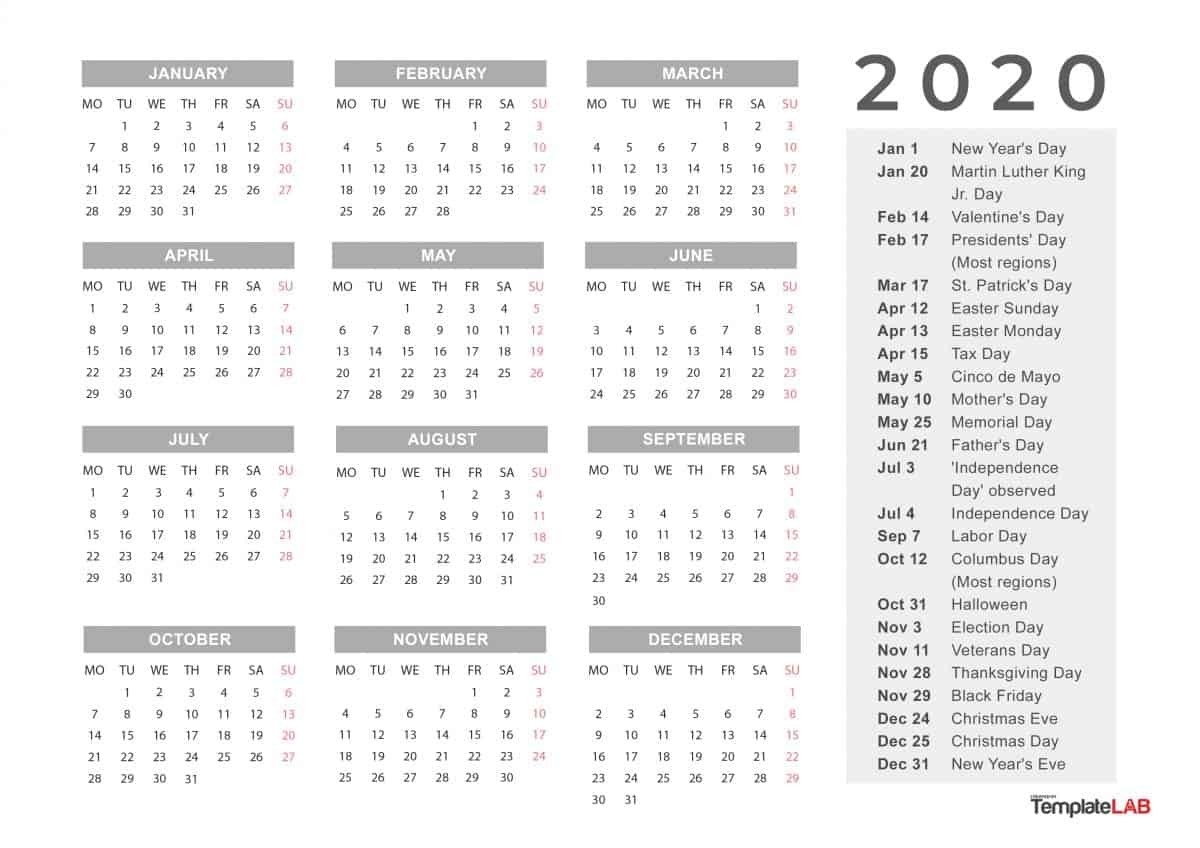 2020 Printable Calendars [Monthly, With Holidays, Yearly] ᐅ-Calendar For 2020 Printable With Legal Holidays