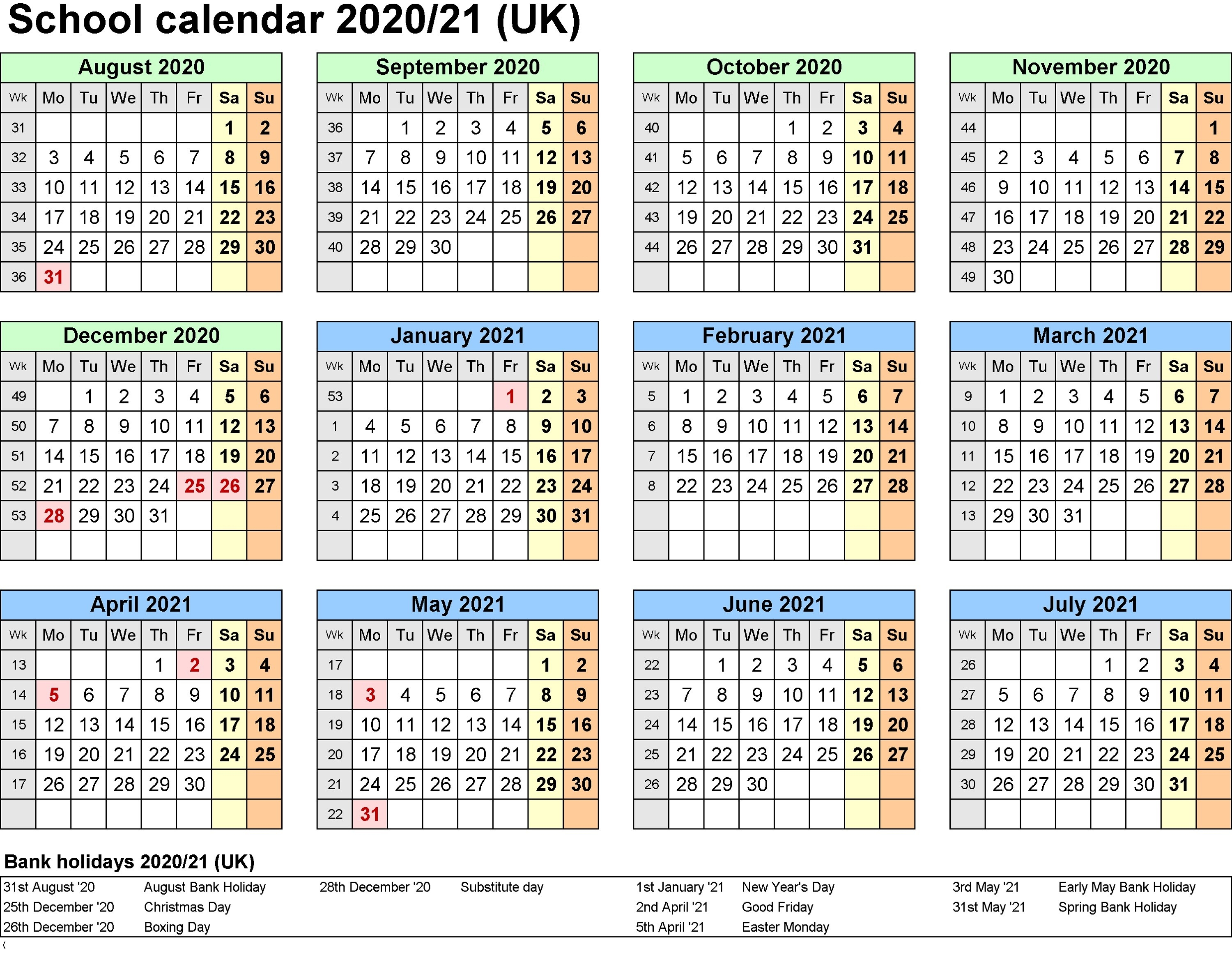 2021 And 2020 School Calendar Printable Free For Class-January 2020 School Calendar