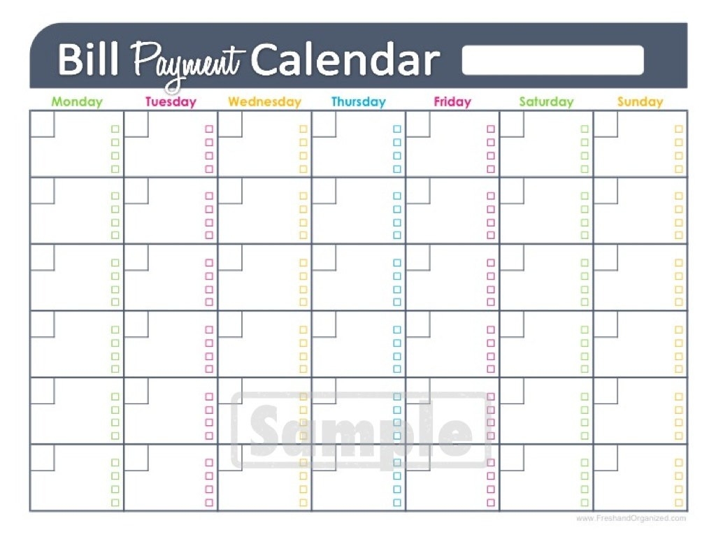 Monthly Bill Calendar Free Download | Calendar Template Printable