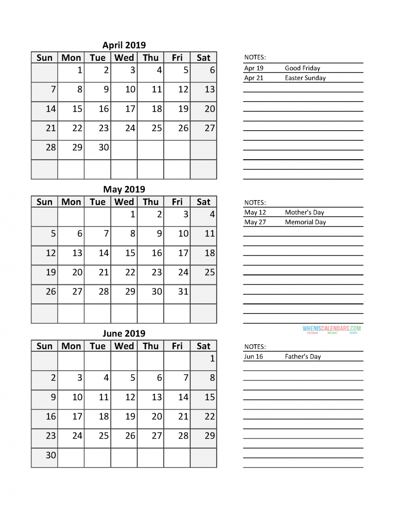 2Nd Quarterly Calendar 2019 | 2019 Monthly Printable-Blank Quarterly Printable Calendar