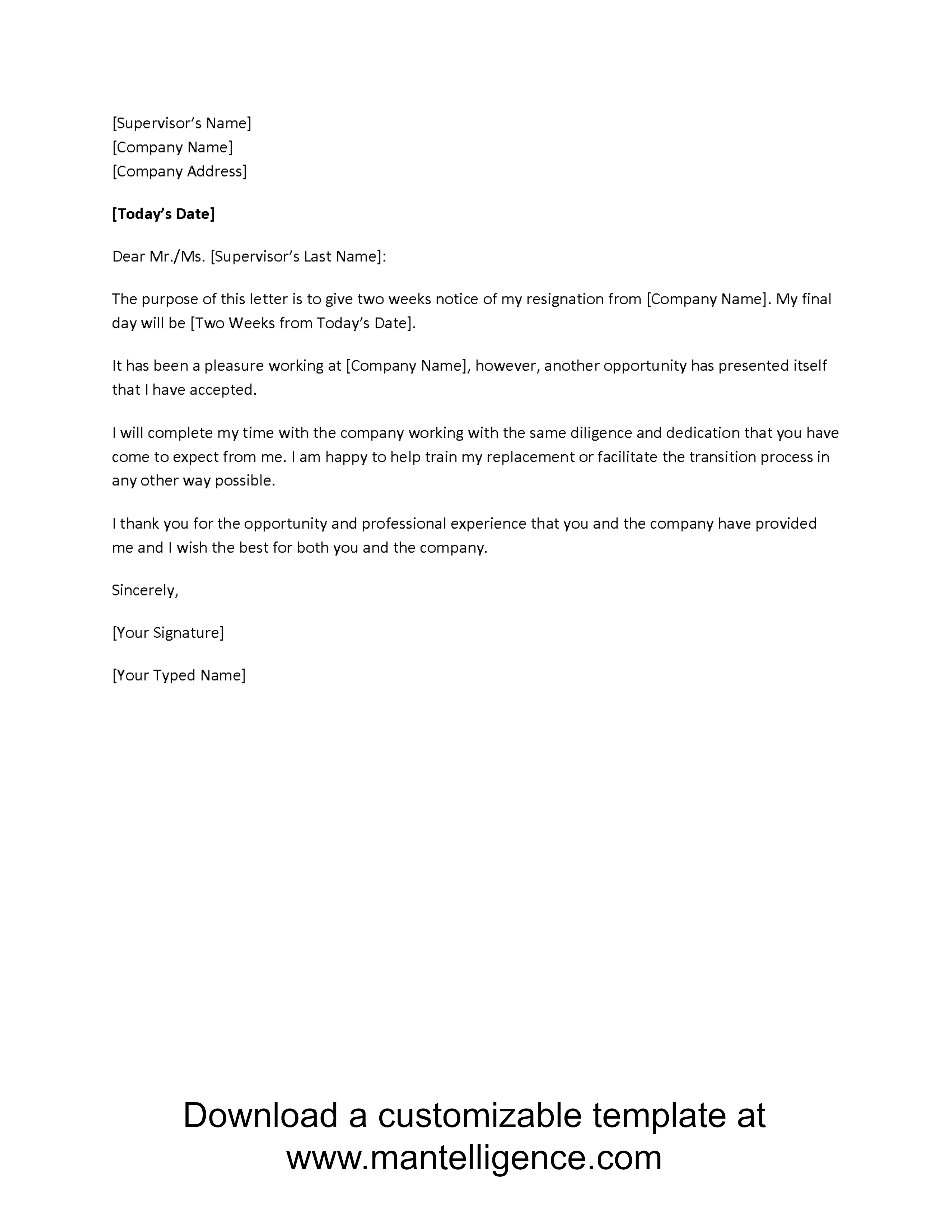 3 Highly Professional Two Weeks Notice Letter Templates-Template For 2 Weeks