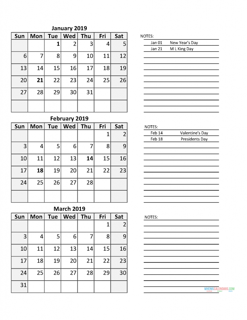3 Month Calendar 2019 Quarterly Calendar Template With Us-Printable 3 Month Calendar With Us Holidays