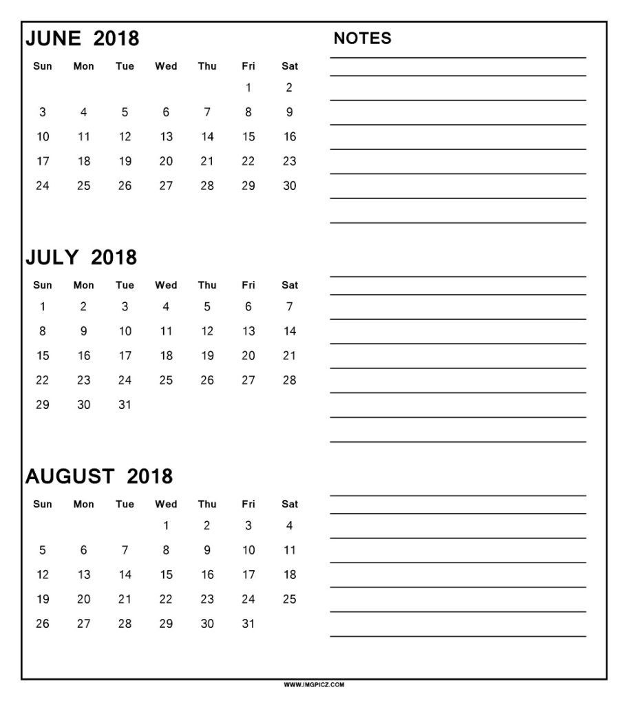 3 Month Calendar June July August 2018 Postrendy Showy-Monthly Calender June July August