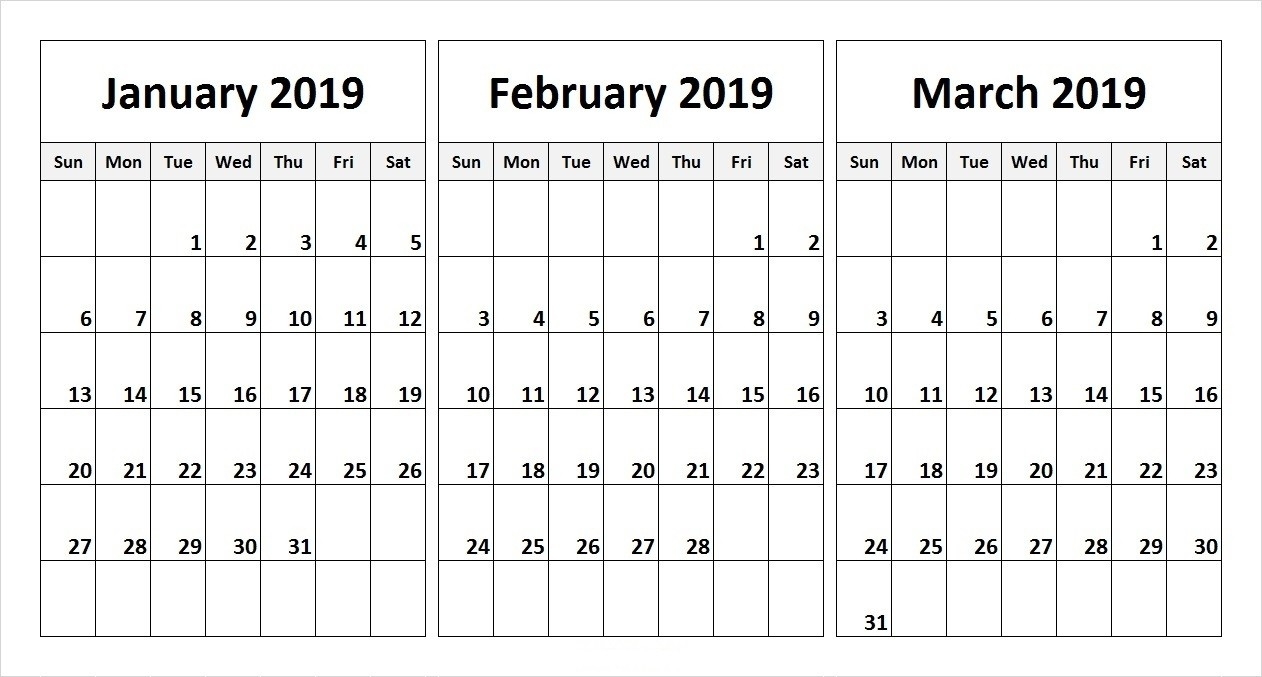 3 Month Calendar Template 2019 • Printable Blank Calendar-3 Month Editable Calendar Template