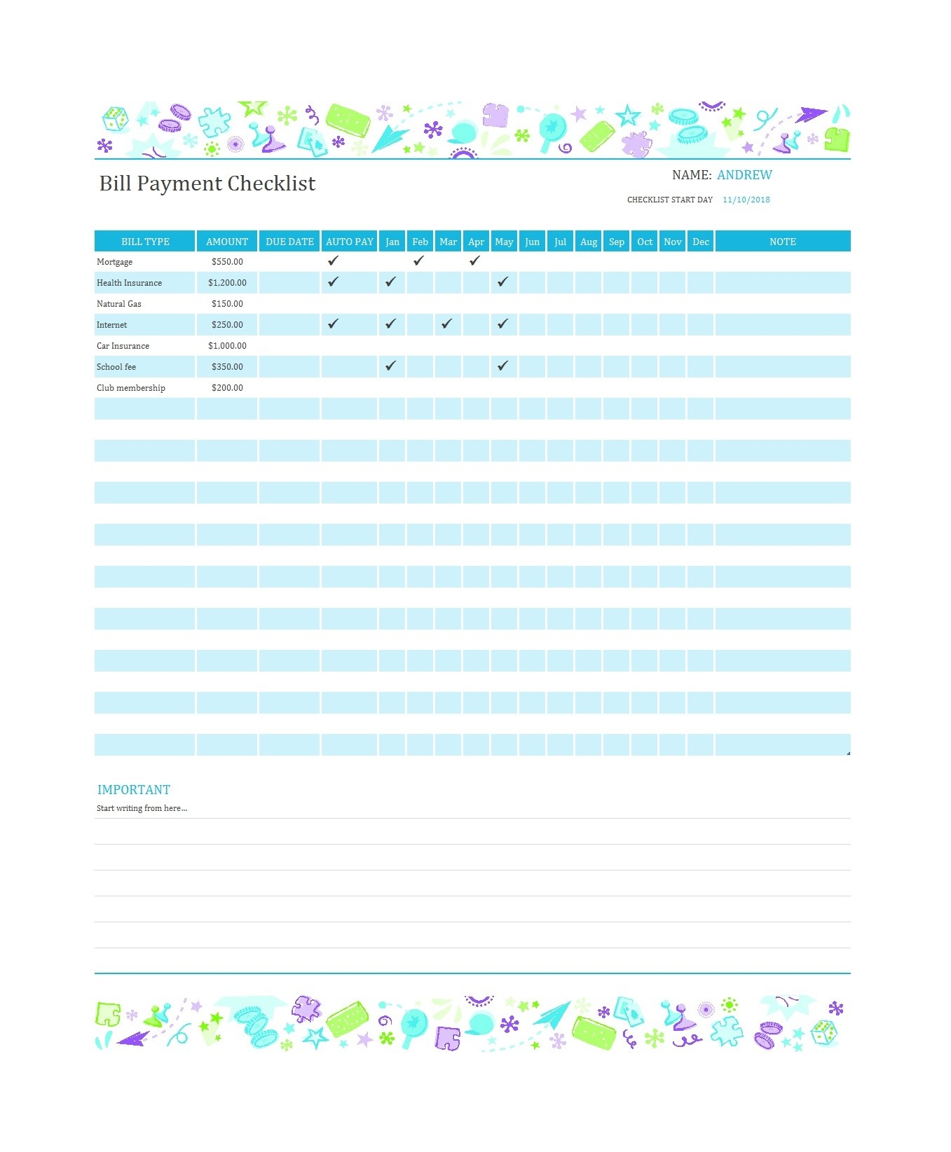 32 Free Bill Pay Checklists &amp; Bill Calendars (Pdf, Word &amp; Excel)-Calendar Template For Bill Paying