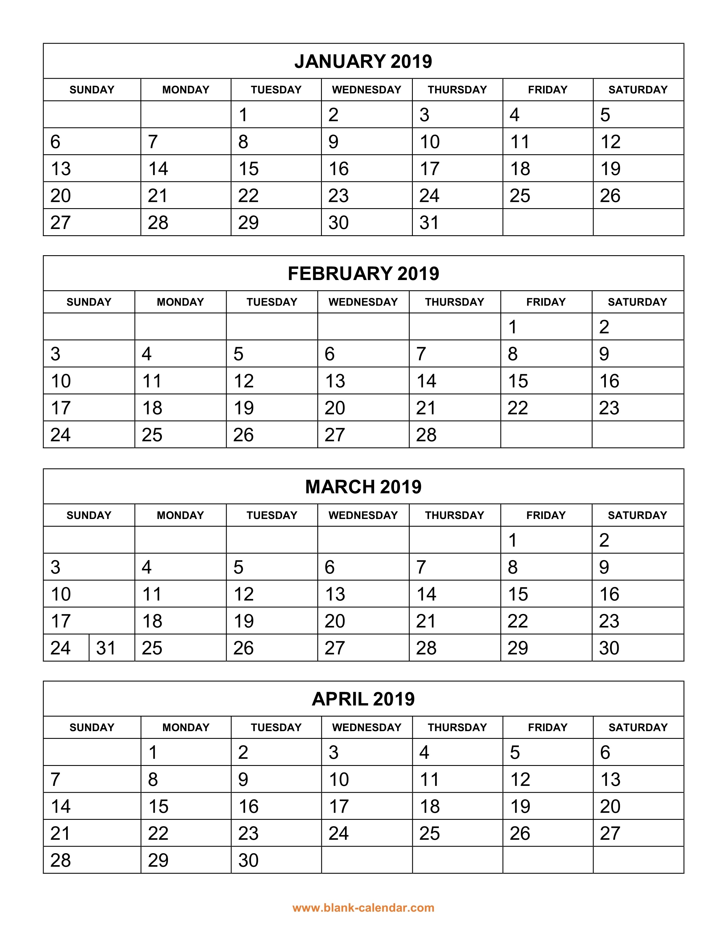 4 Month Printable Calendar 2019 - Parfu.kaptanband.co-Free Calendar Template 4 Months To A Page