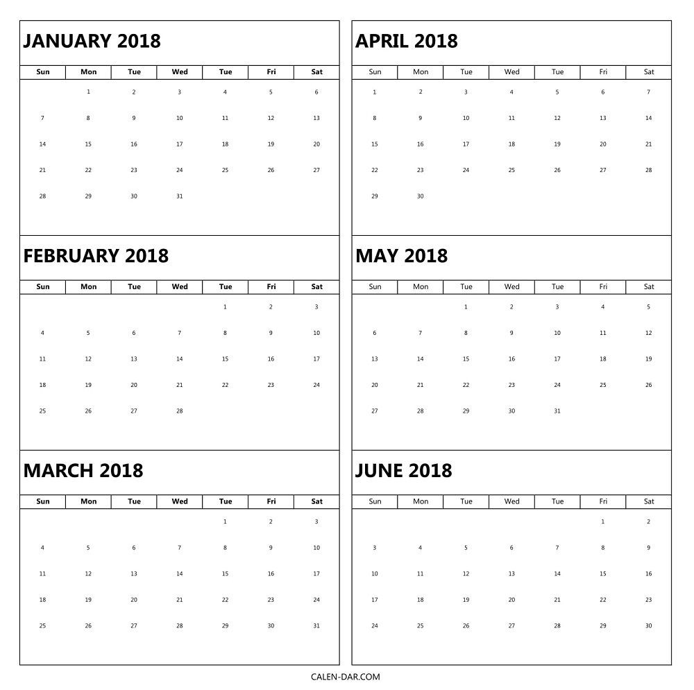 6 Month 2018 Calendar Printable | 2018 Calendars | 2018-Calendar Template Six Months Printable Free