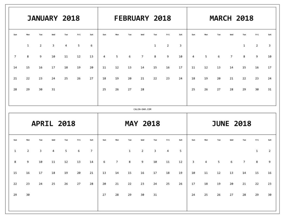 6 Month One Page Printable Calendar 2018 | Maxcalendars-Calendar Blanks 6 Months