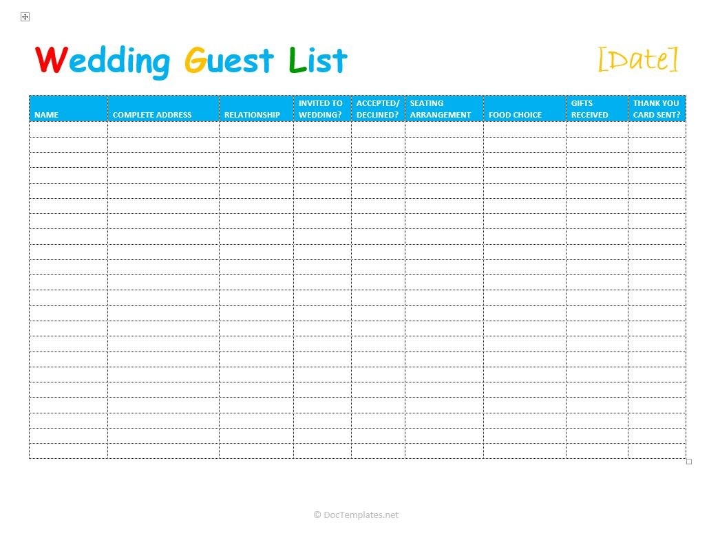 guest list planner excel