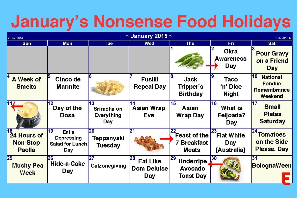 Calendar Of Food Holidays Calendar Template Printable