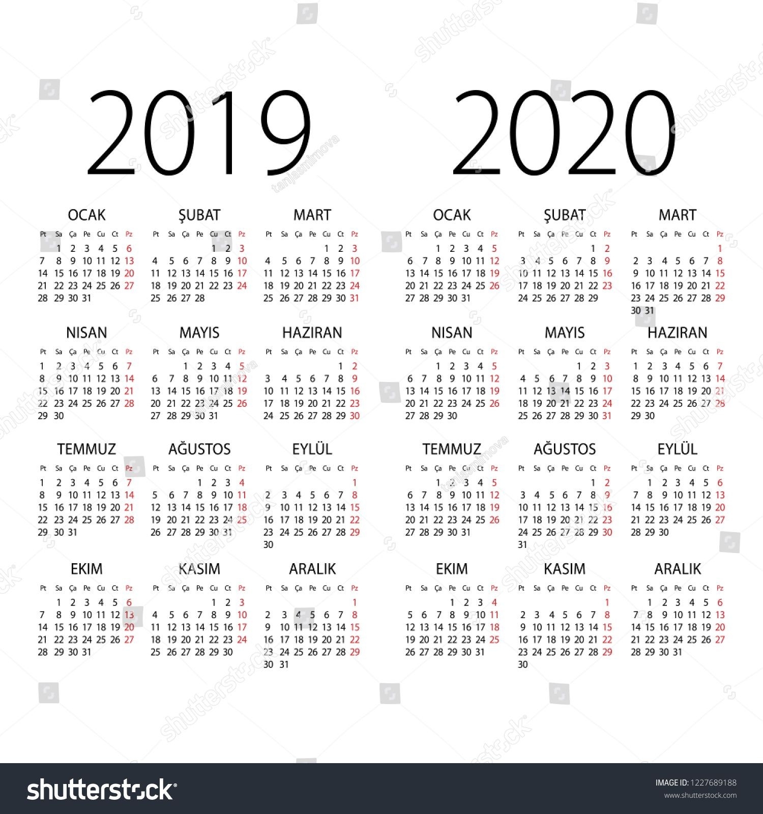 Abstract 2019 And 2020 Turkish Vector Calendar. Organizer-Monthly Calendar 2020 Quran