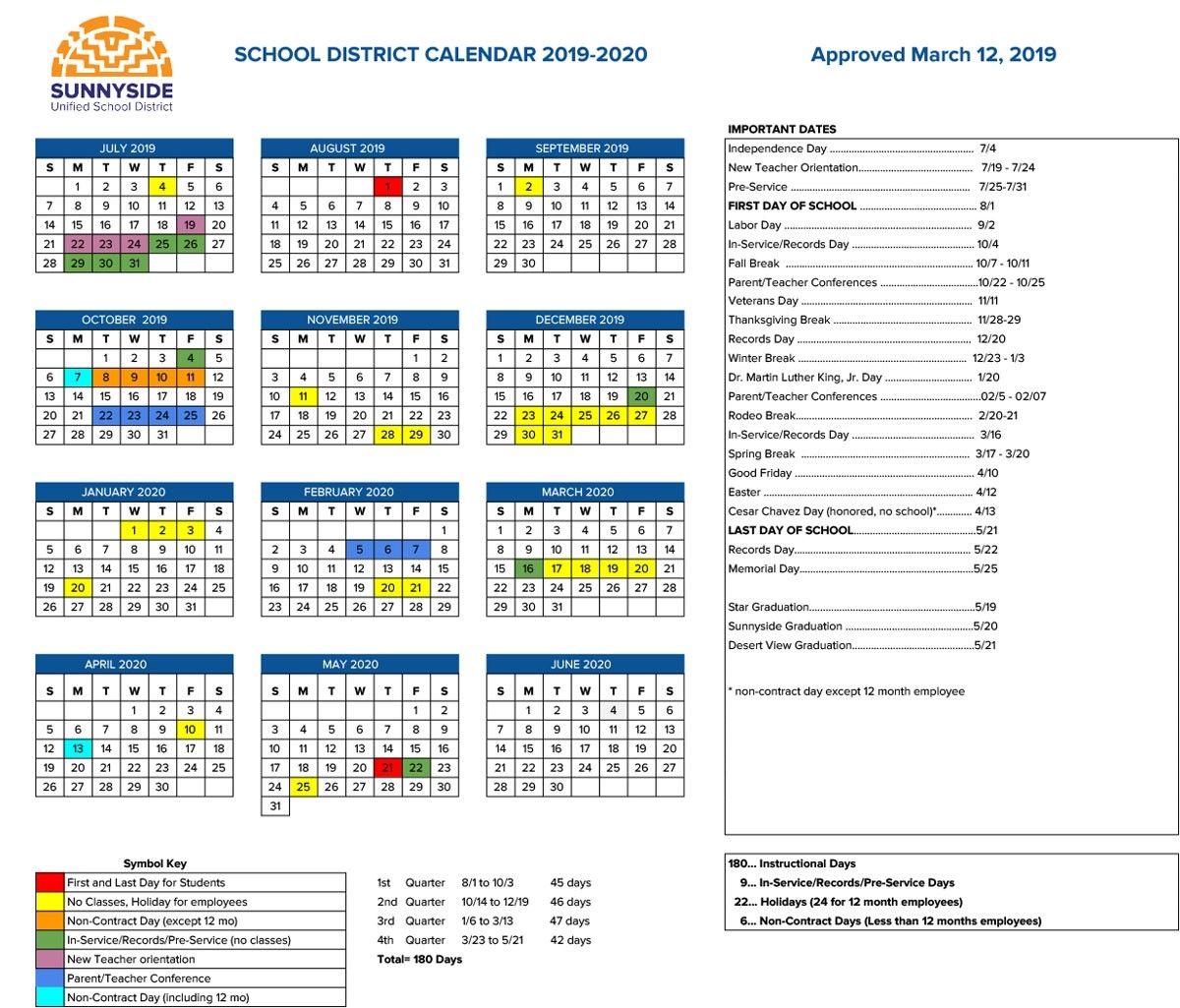 Academic Calendar | Sunnyside Unified School District-Key West Calendar January 2020