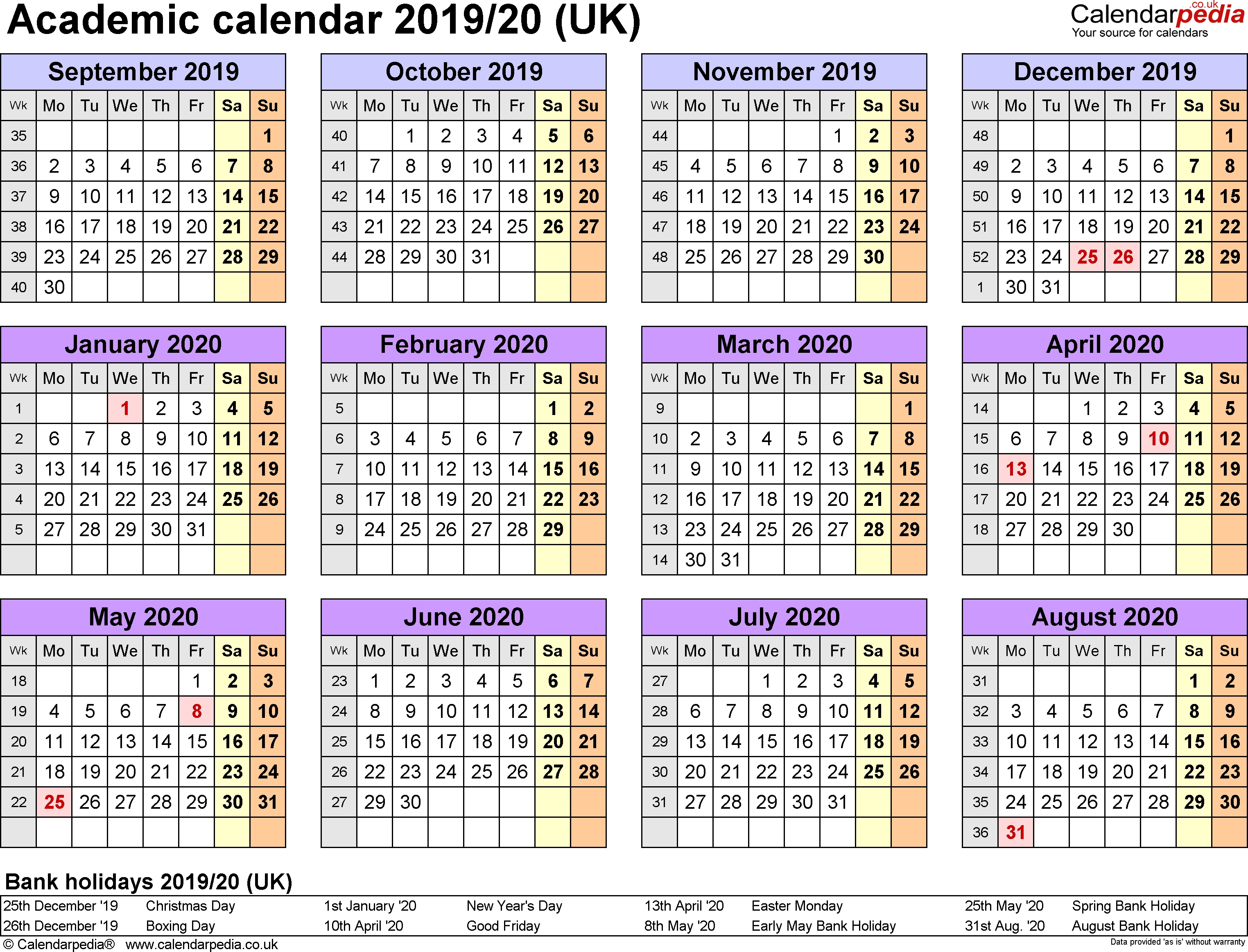 Academic Calendars 2019/2020 As Free Printable Word Templates-Calendar Labs 2020 Templates