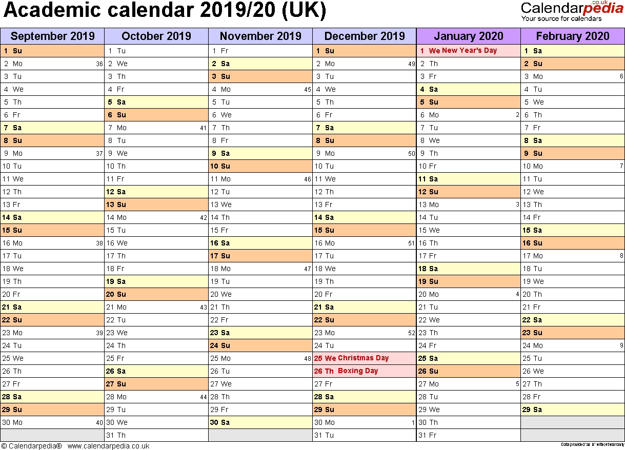 Academic Calendars 2019/2020 As Free Printable Word Templates-School Calendar Template 2020-20
