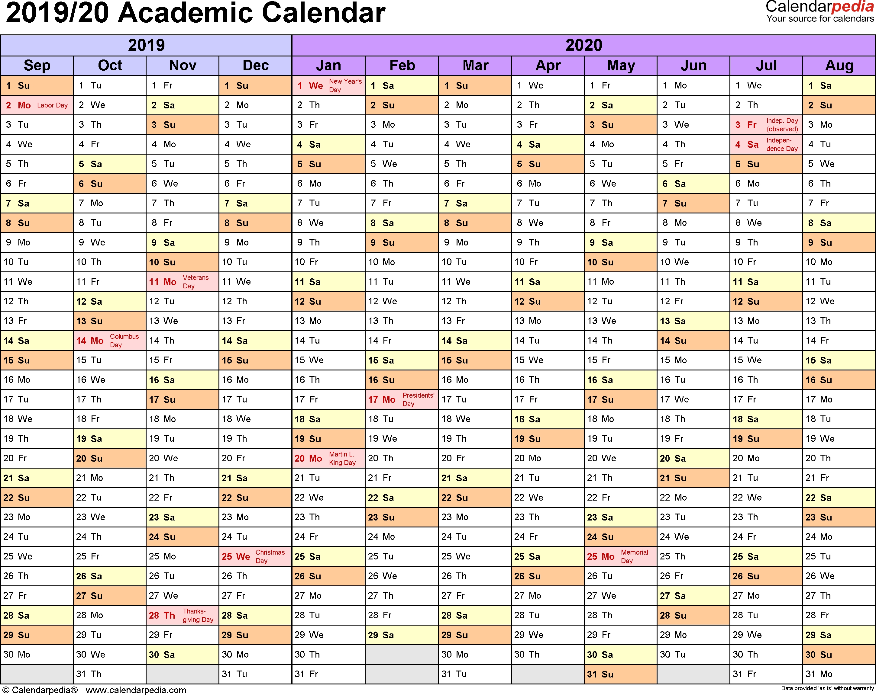 Academic Calendars 2019/2020 - Free Printable Excel Templates-At A Glance Academic Planner 2020 Template