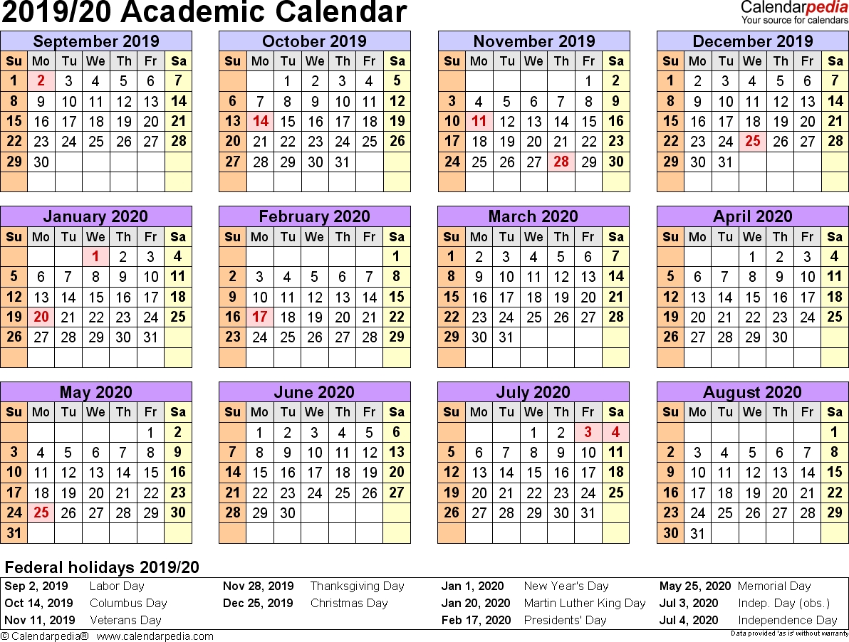Academic Calendars 2019/2020 - Free Printable Excel Templates-Fiscal Year 2020 Academic Calendar Template
