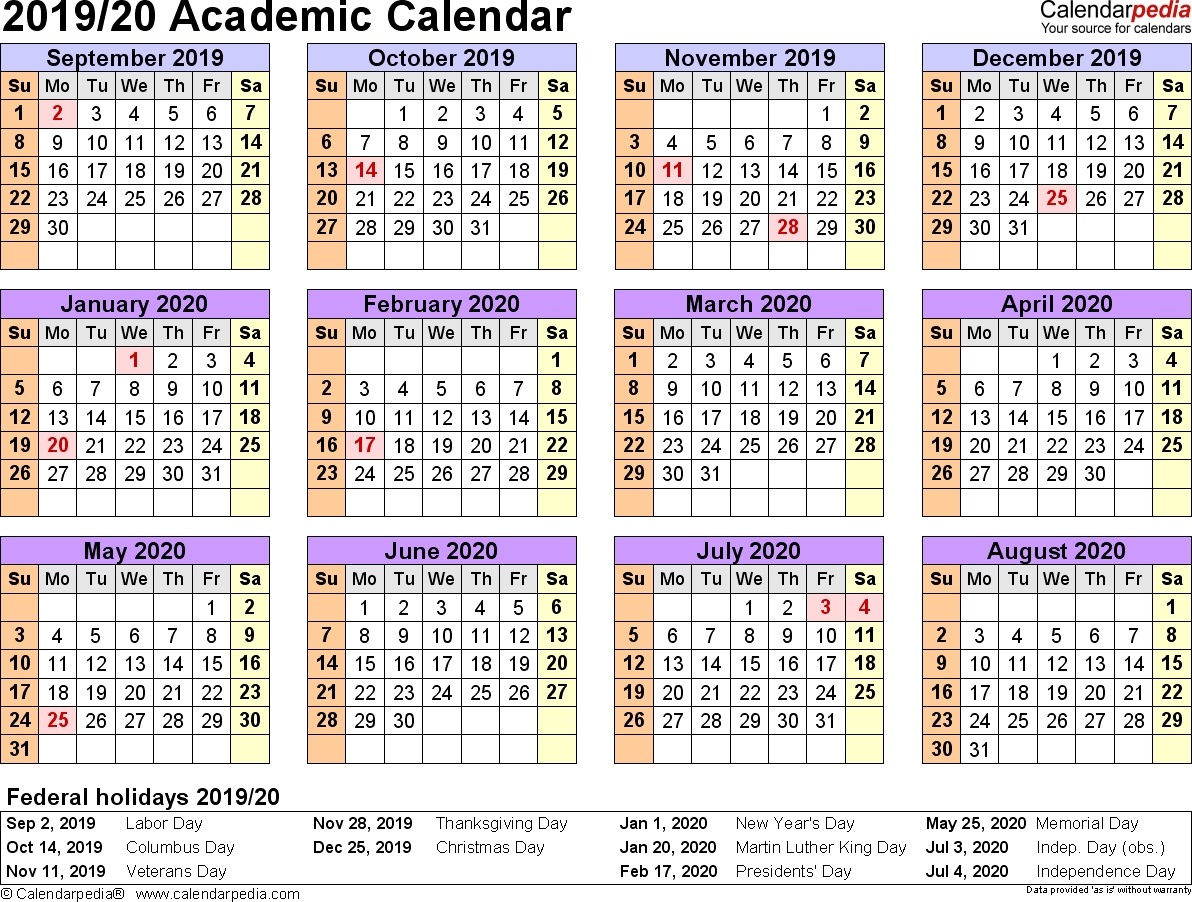 Academic Calendars 2019/2020 - Free Printable Word Templates-Free Printable 4X6 Calendars 2020 Templates