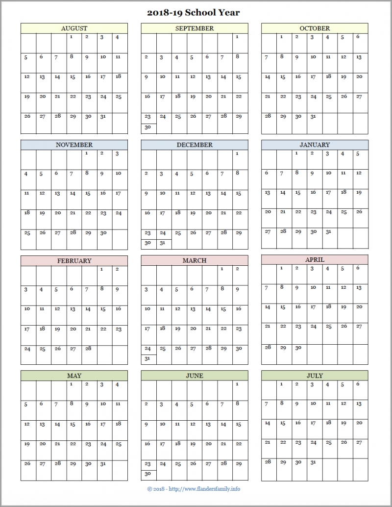 Academic Calendars For 2018-19 School Year (Free Printable-2020 Absentee Calendar Template