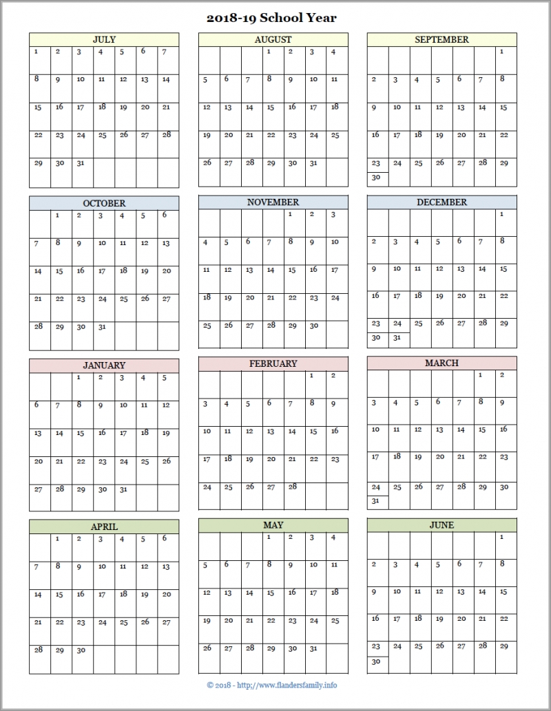 Academic Calendars For 2018-19 School Year (Free Printable-School Calendar Blank At A Glance