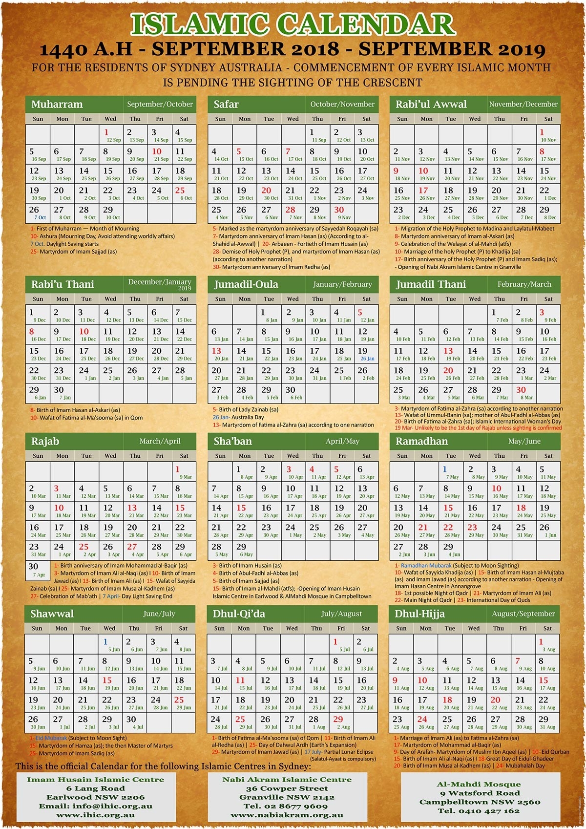 islamic calendar year 2019