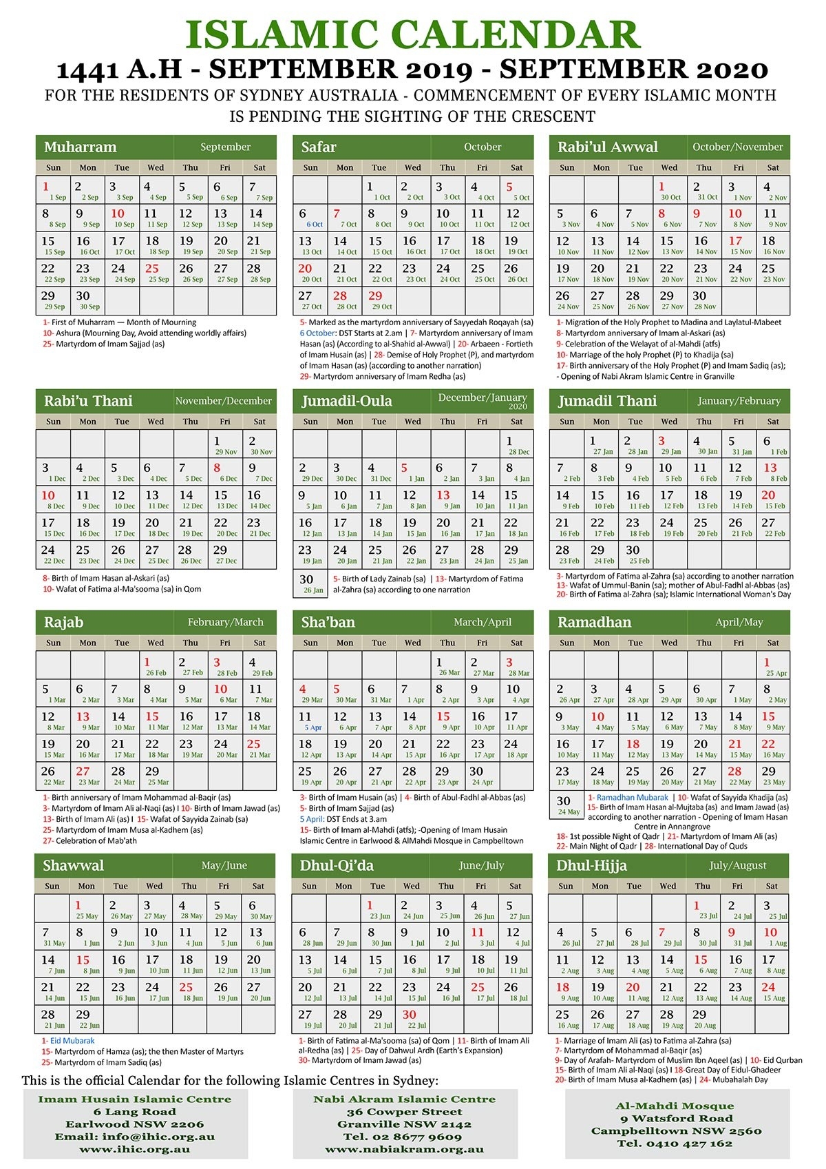 Monthly Calendar 2020 Quran Calendar Template Printable