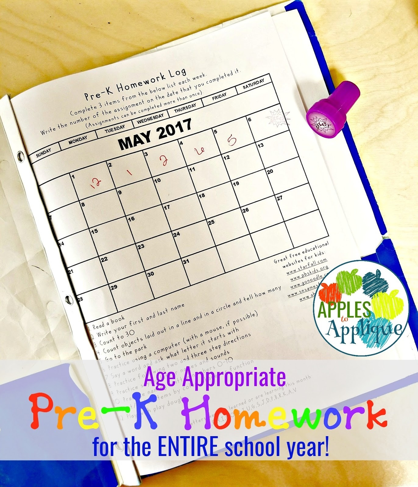 Apples To Applique: Age Appropriate Pre-K Homework-Monthly Homework For Pre-K Students