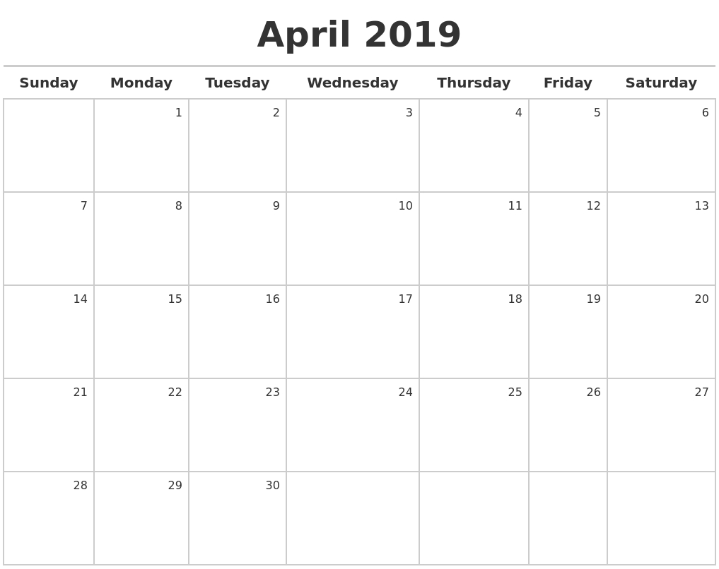 April 2019 Printable Calendar Blank Templates Holidays-Printable 18 Month Blank Calendar