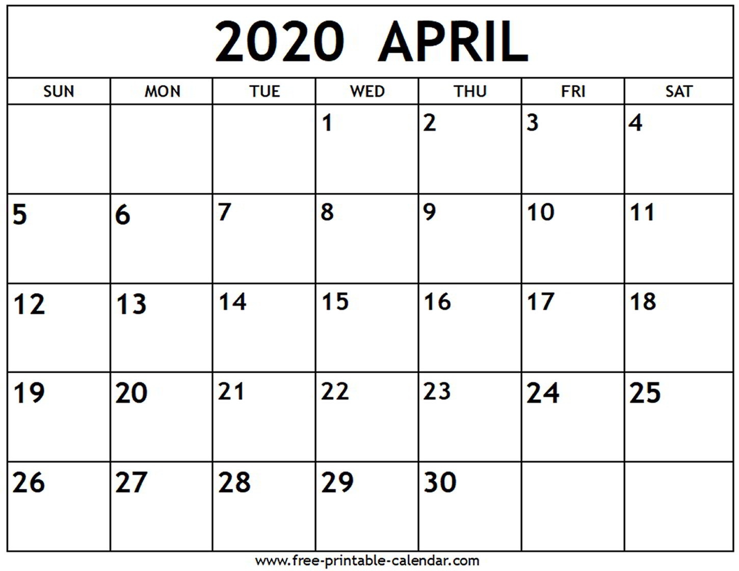 April 2020 Calendar - Free-Printable-Calendar-Blank Calendar Worksheet For April 2020