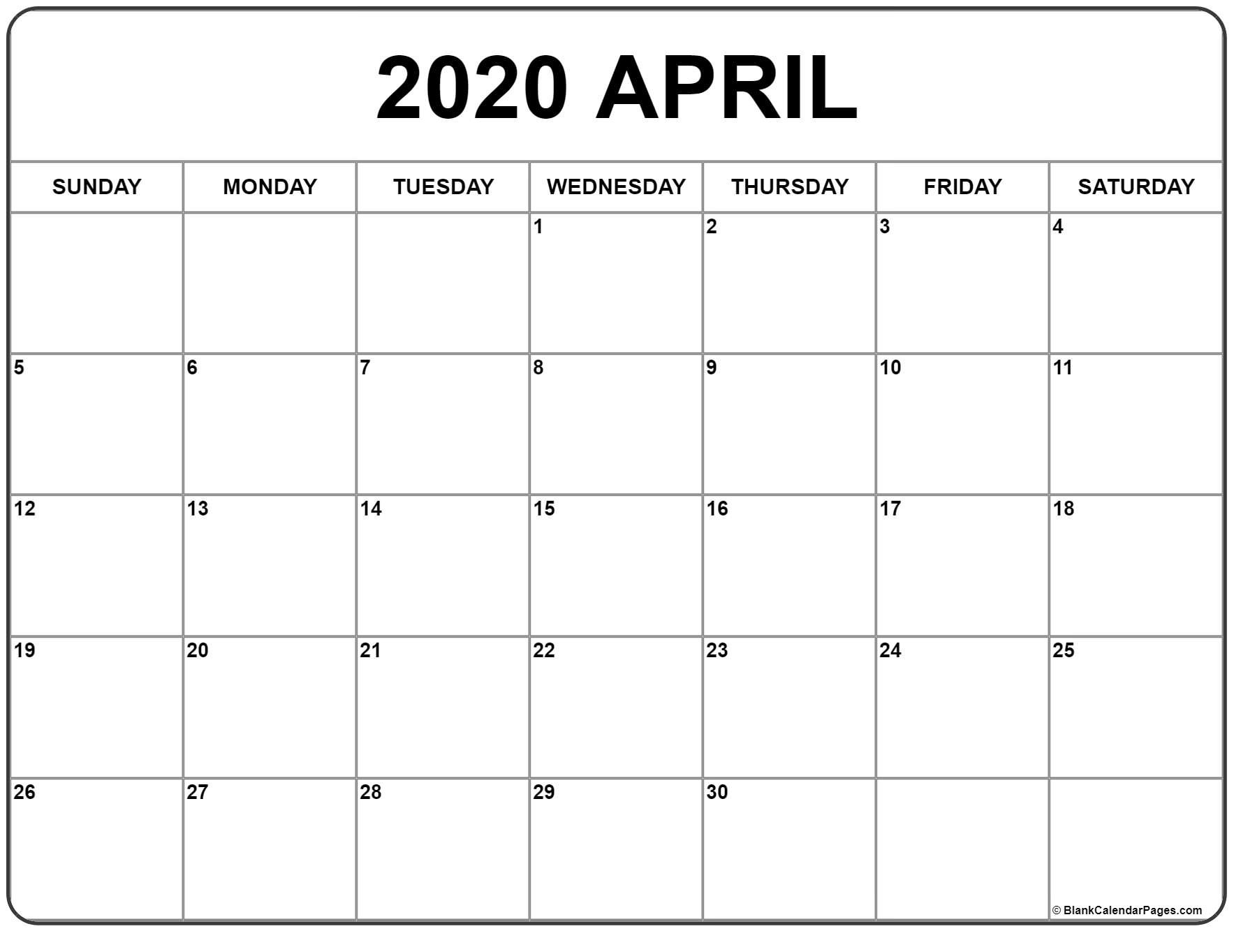 April 2020 Calendar | Free Printable Monthly Calendars-Blank Monthly Calendar Printable 2020 Bills Schedule