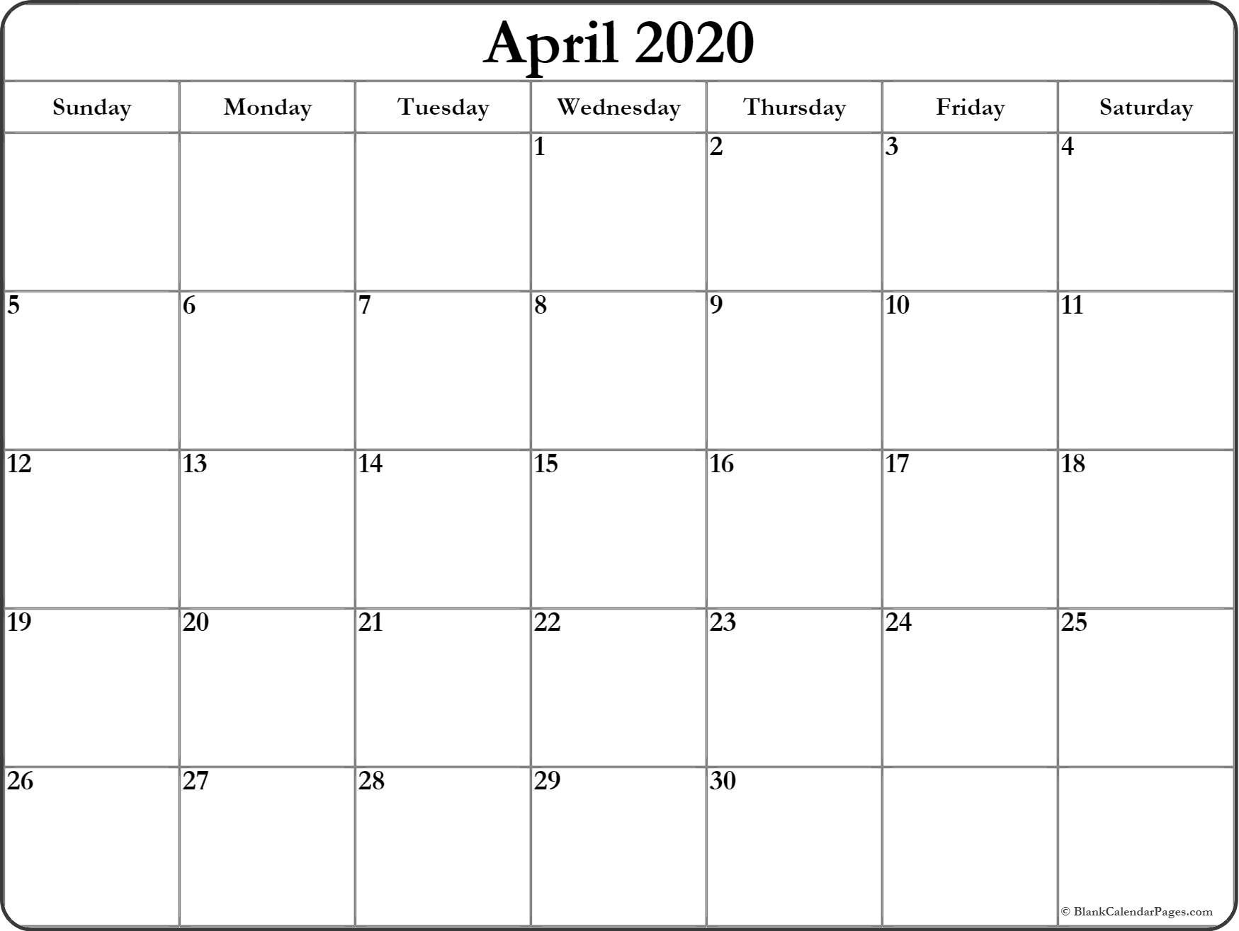 April 2020 Calendar | Free Printable Monthly Calendars-Fill In Calendar April 2020 Template