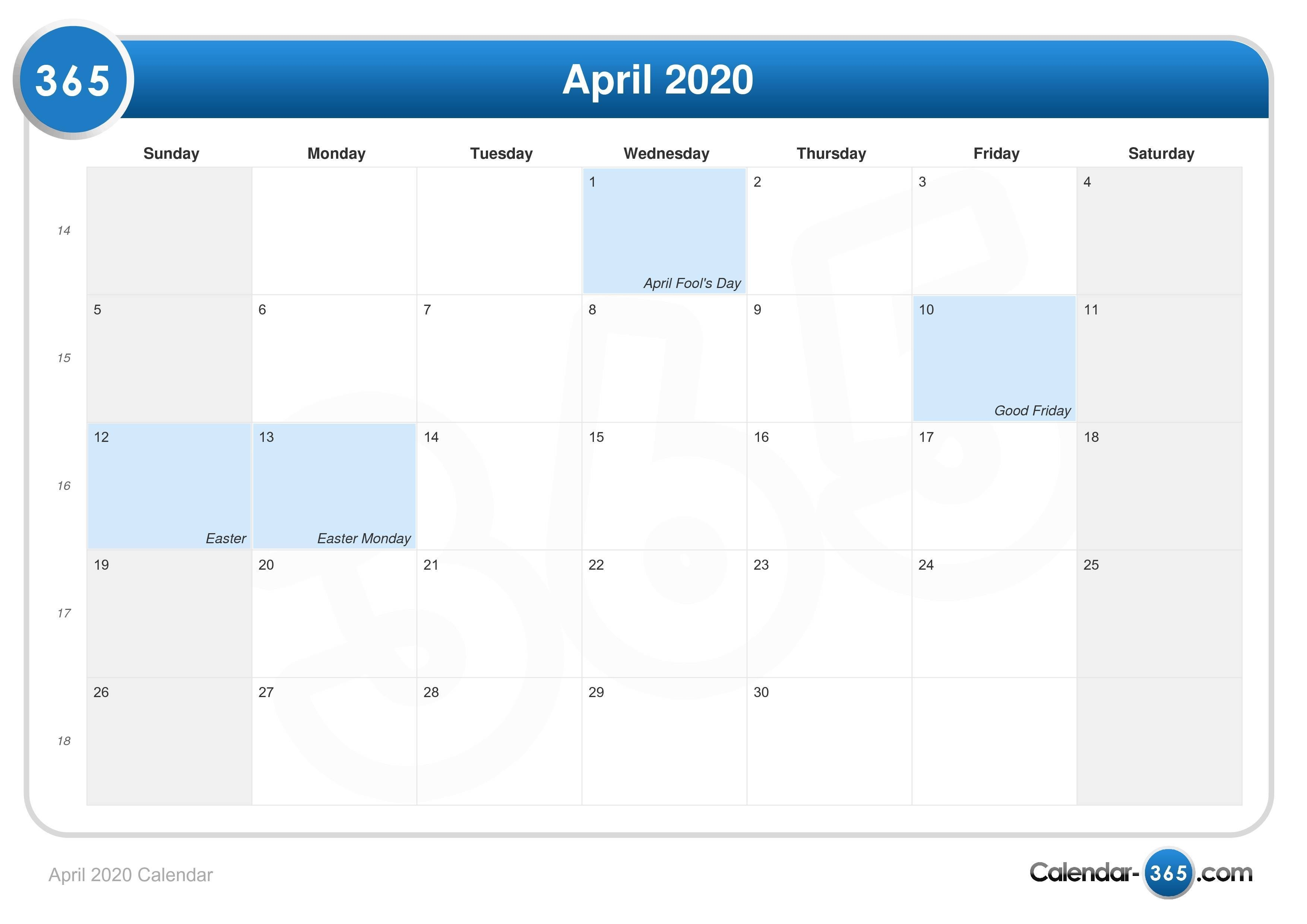 April 2020 Calendar-January To April 2020 Calendar