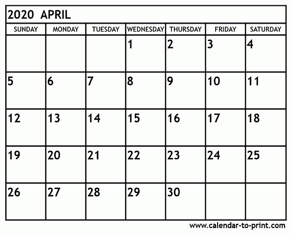 April 2020 Calendar Printable-Blank Calendar Worksheet For April 2020