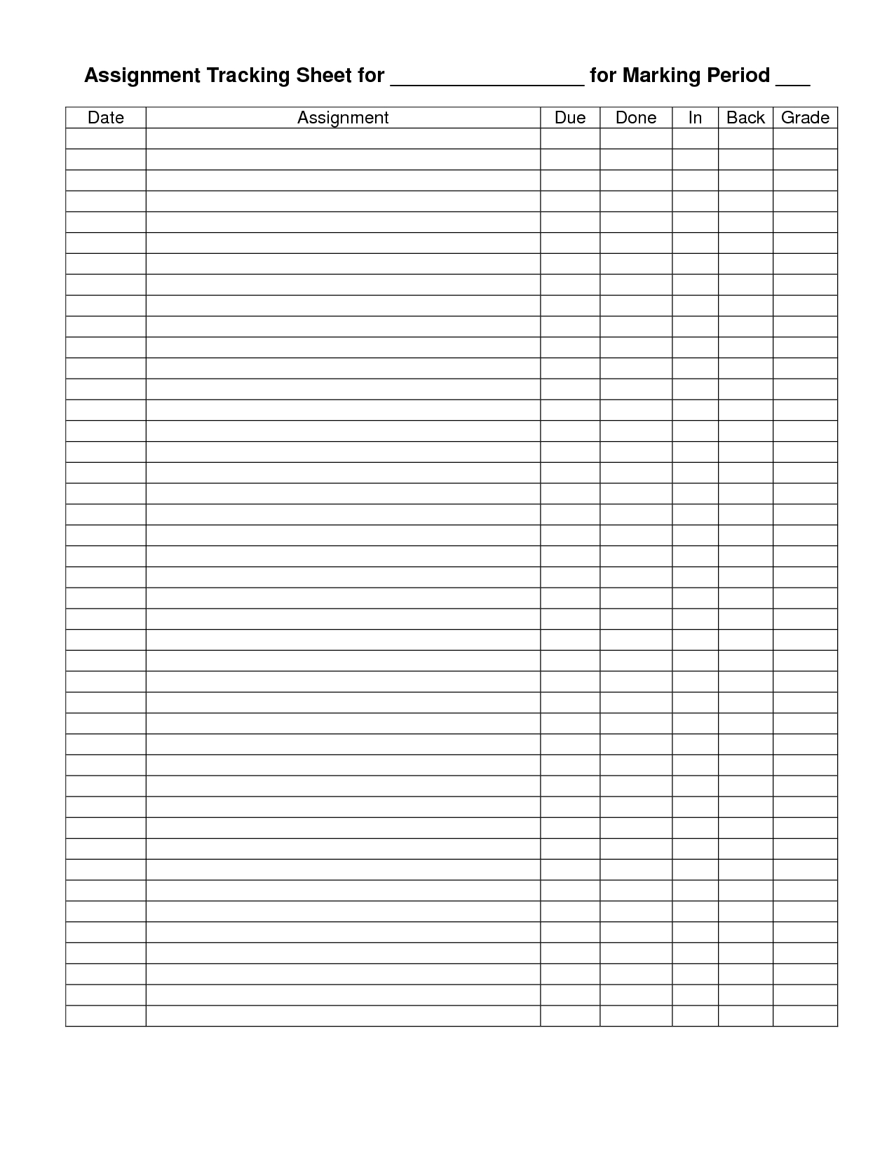 Assignment Tracker Printable - Google Search | School-Monthly Homework Calendar Printable