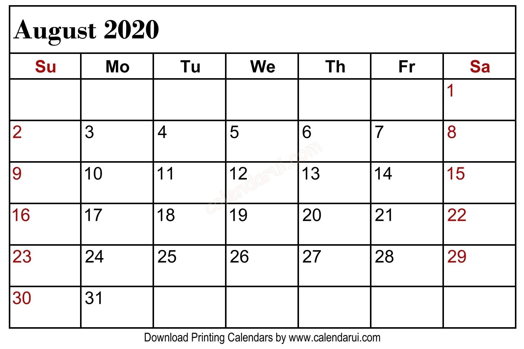 August 2019 Blank Calendar Printable Template | Blank-August To December Calendar Template 2020