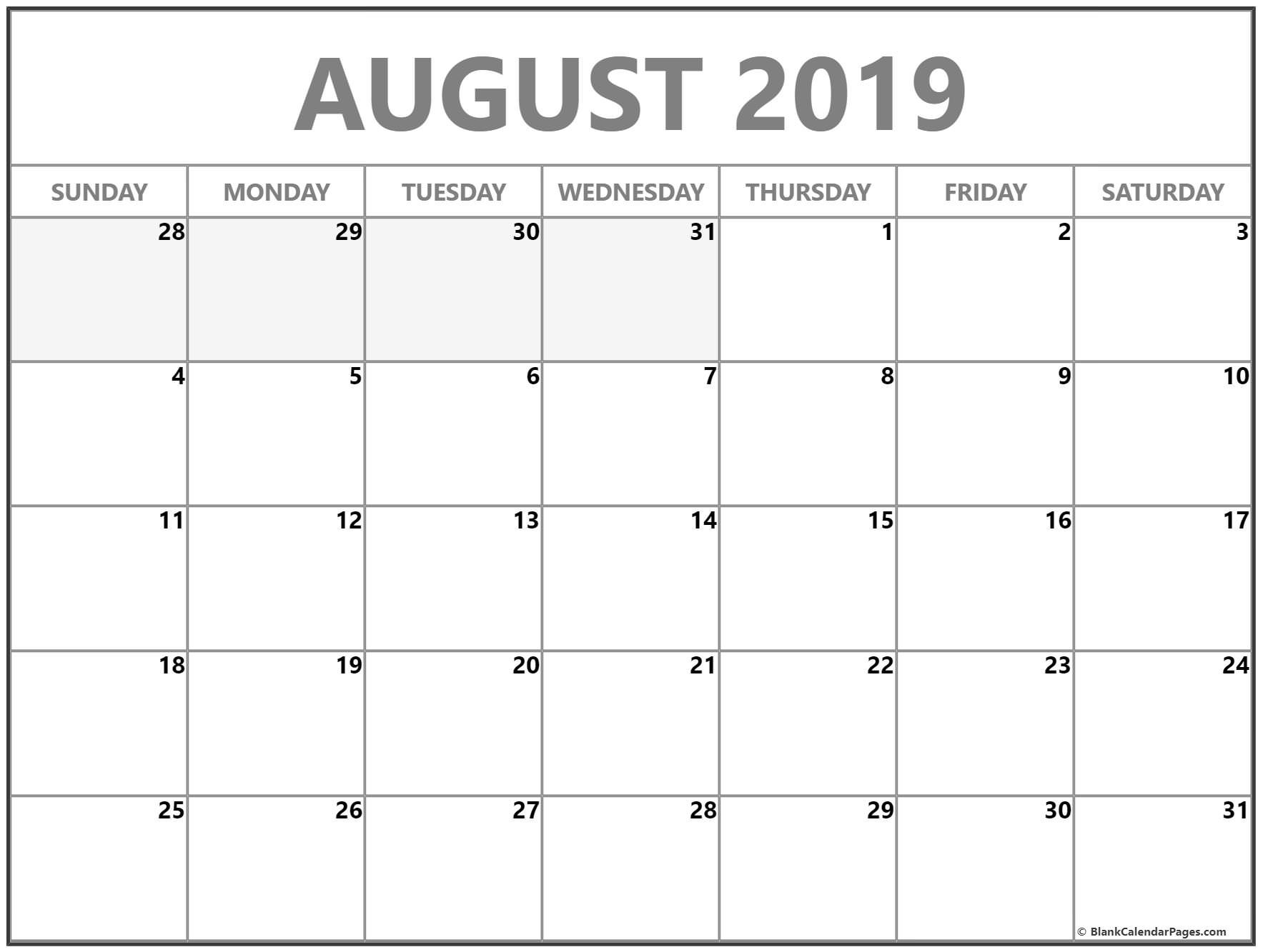 August 2019 Calendar | Free Printable Monthly Calendars-Blank Timetable For The Month Of July And August
