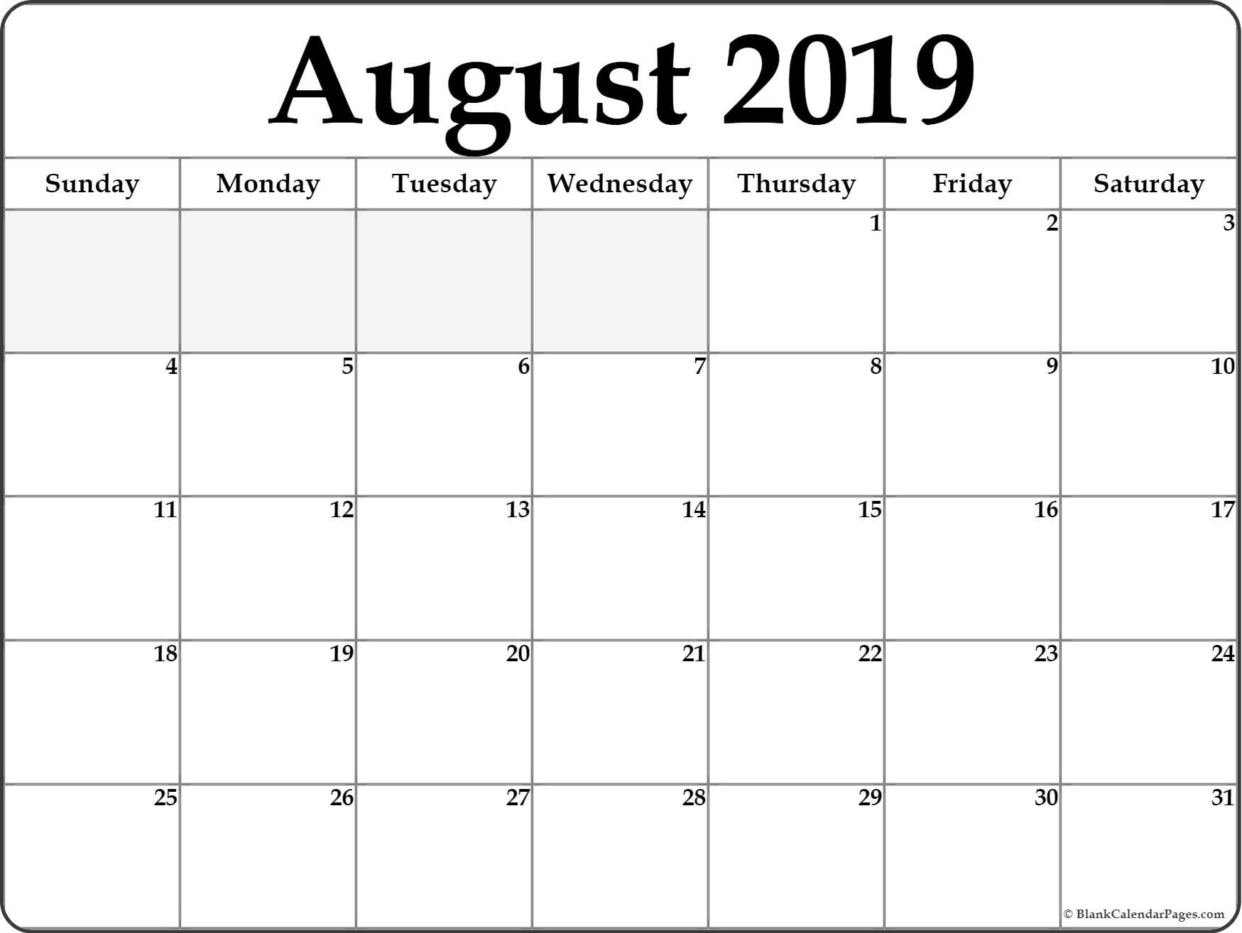 August 2019 Calendar | Free Printable Monthly Calendars-Printable Blank Calendars June July August