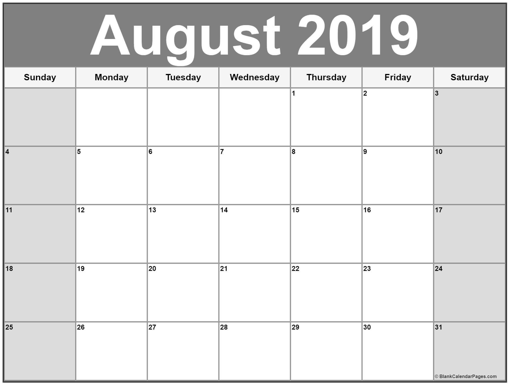 August 2019 Calendar Printable Free | Calendar Printables-Blank Timetable For The Month Of July And August