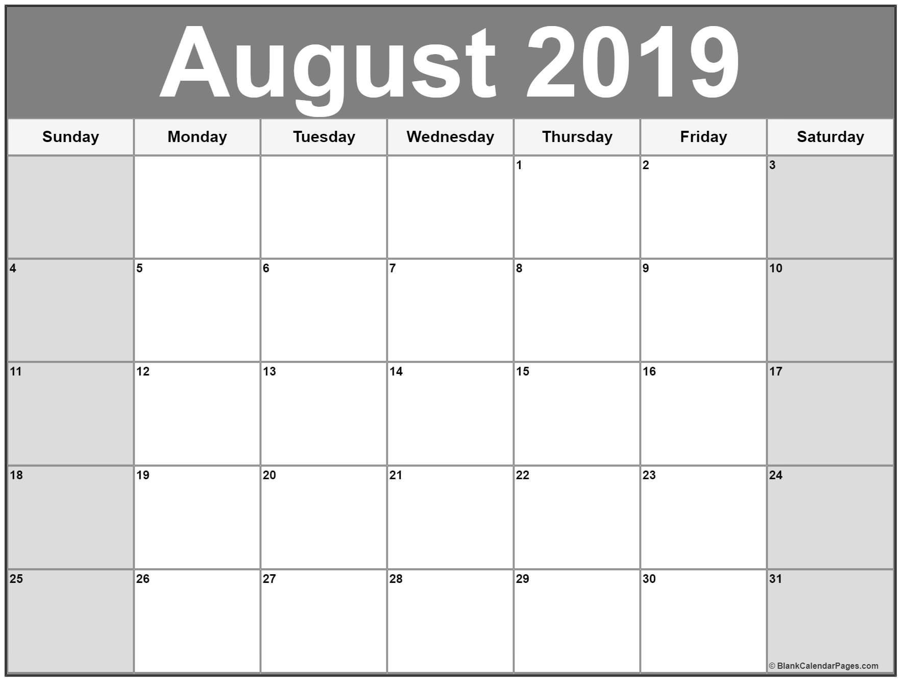 August 2019 Calendar Printable Free | Calendar Printables-January 2020 Calendar Canada Printable