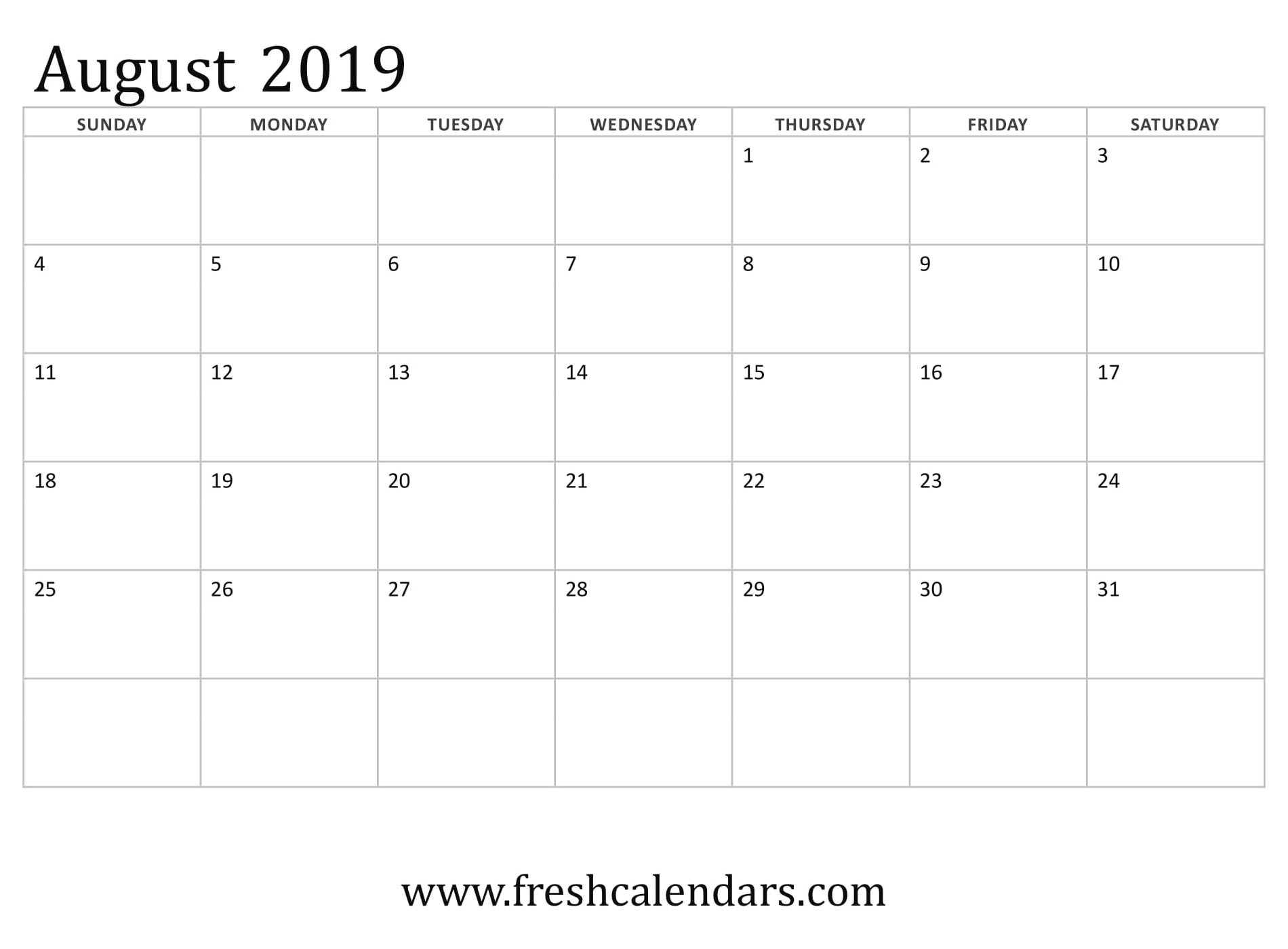 August 2019 Calendar Printable - Fresh Calendars-Blank Calendar Template With Space For Memo And Notes Printable
