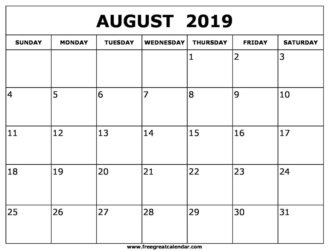 August 2019 Calendar Templates | August 2019 Calendar-Blank Calenday Monyh Pages