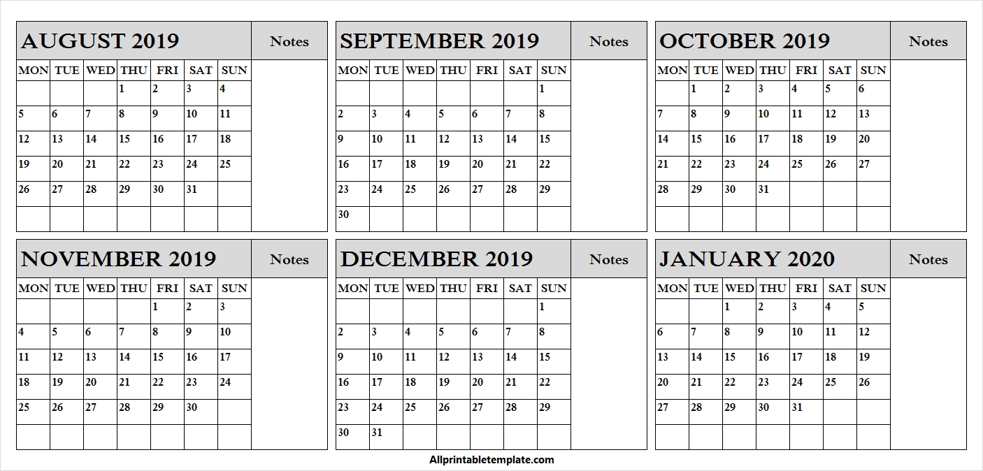 August 2019 January 2020 Calendar | Fillable Calendar-January 2020 Yearly Calendar