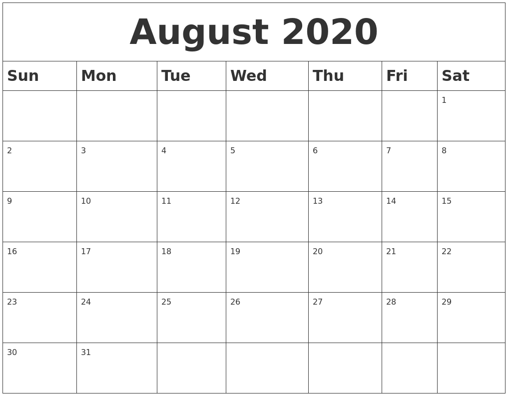 August 2020 Blank Calendar-Blank July And August Calendar 2020