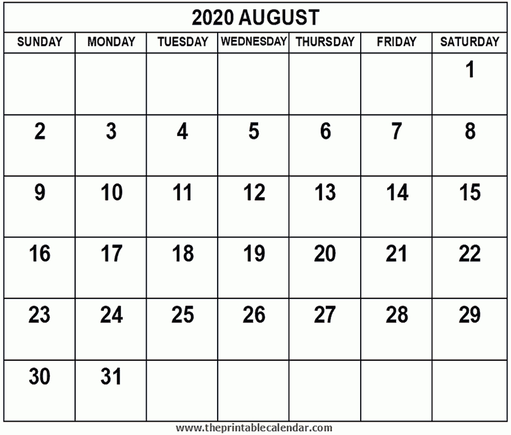 August 2020 Calendar-2020 August September Octobercalendar Monthly