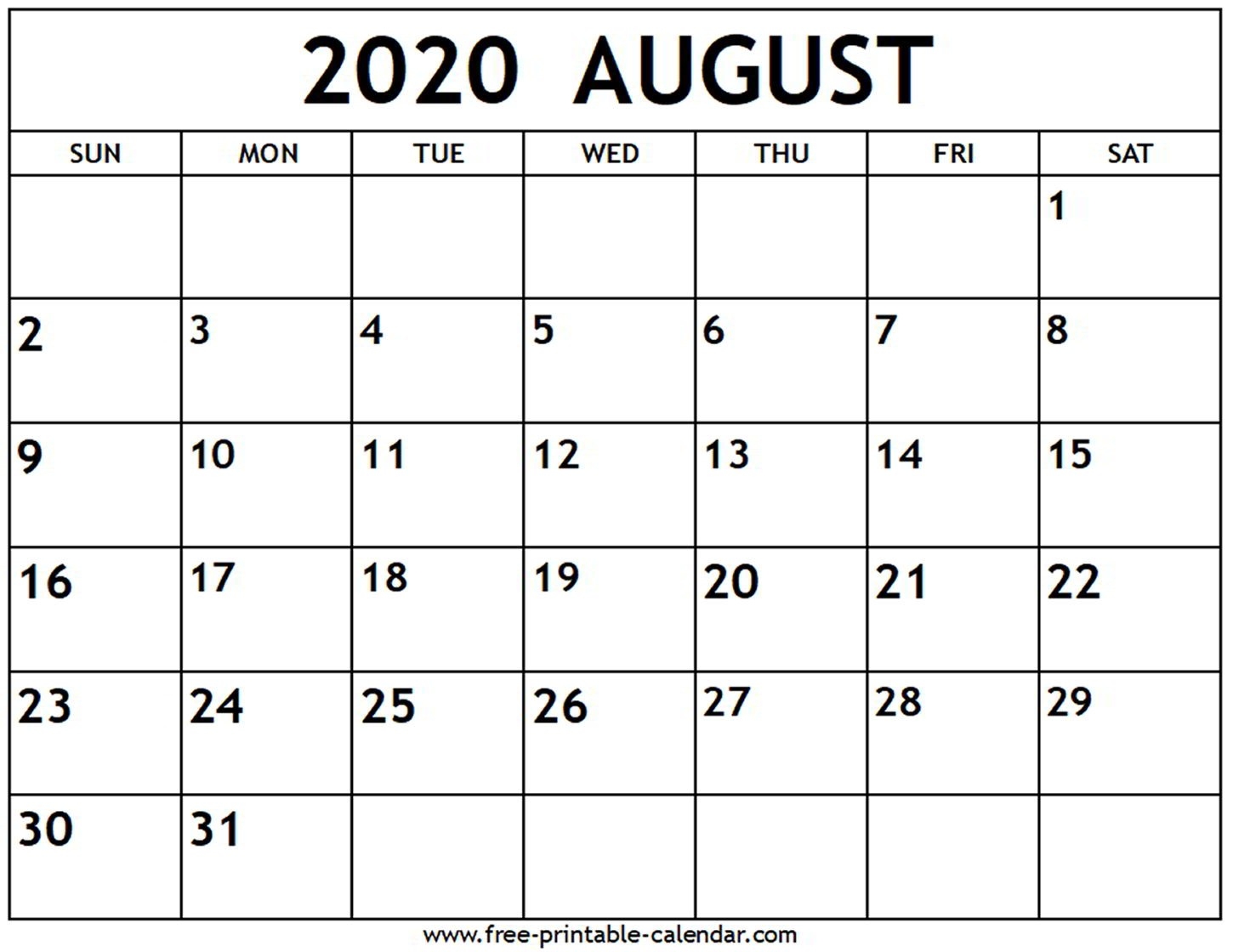 August 2020 Calendar - Free-Printable-Calendar-Blank Calendar For June July And August 2020