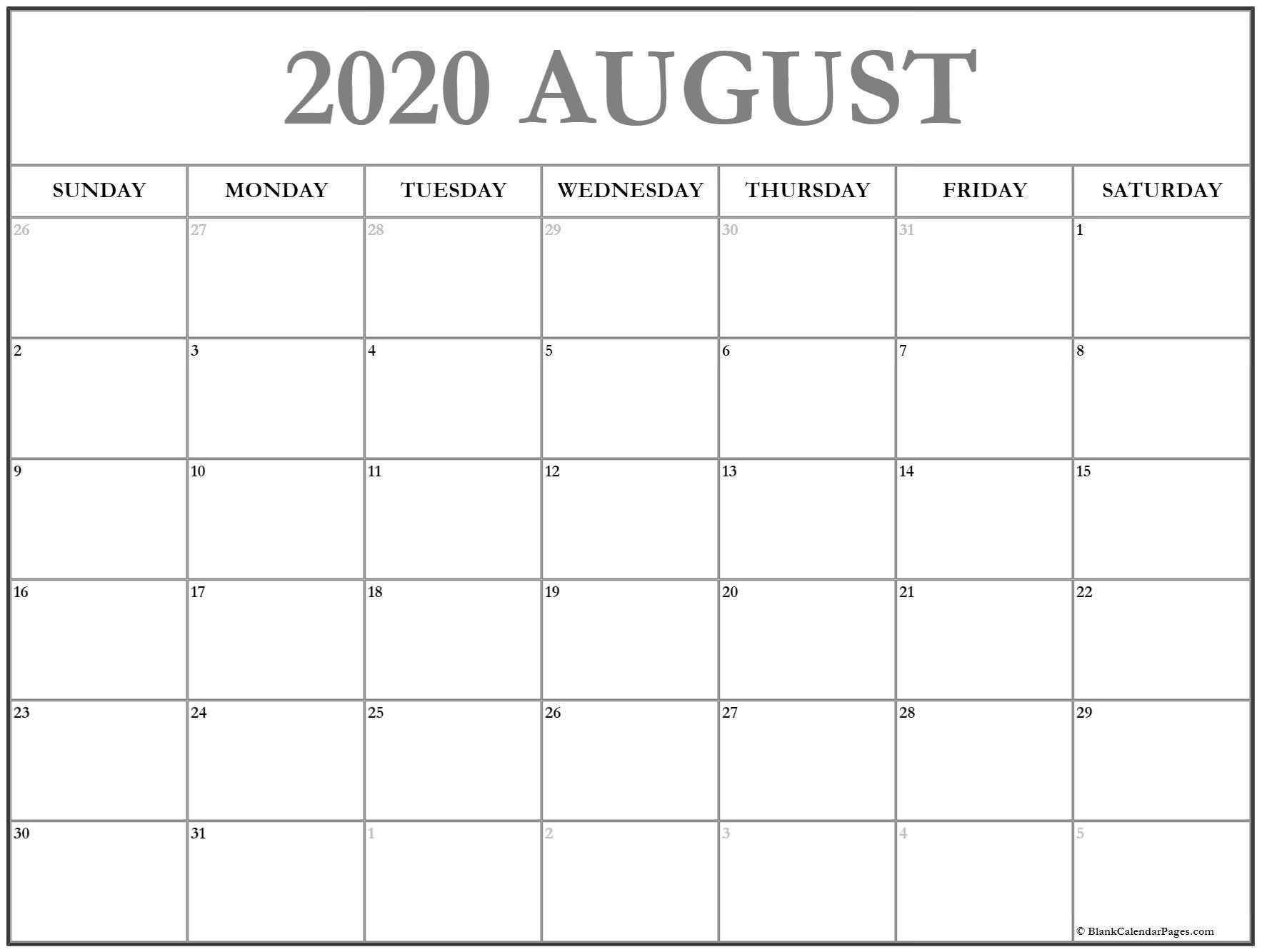 August 2020 Calendar | Free Printable Monthly Calendars-Free Bills Pay Calendar 2020 Printable Monthly