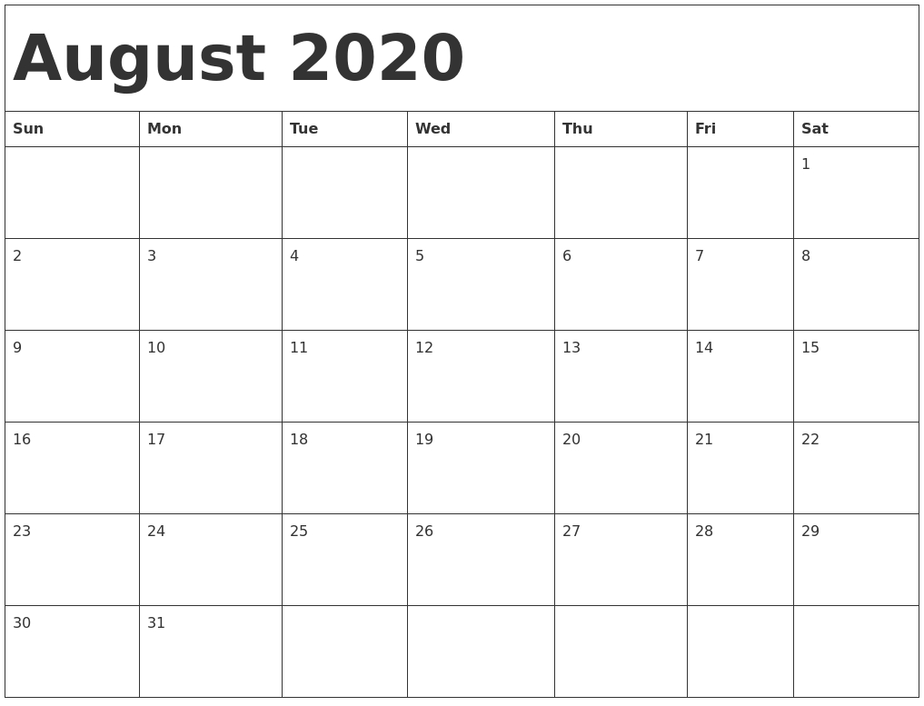 August 2020 Calendar Template-August To December Calendar Template 2020
