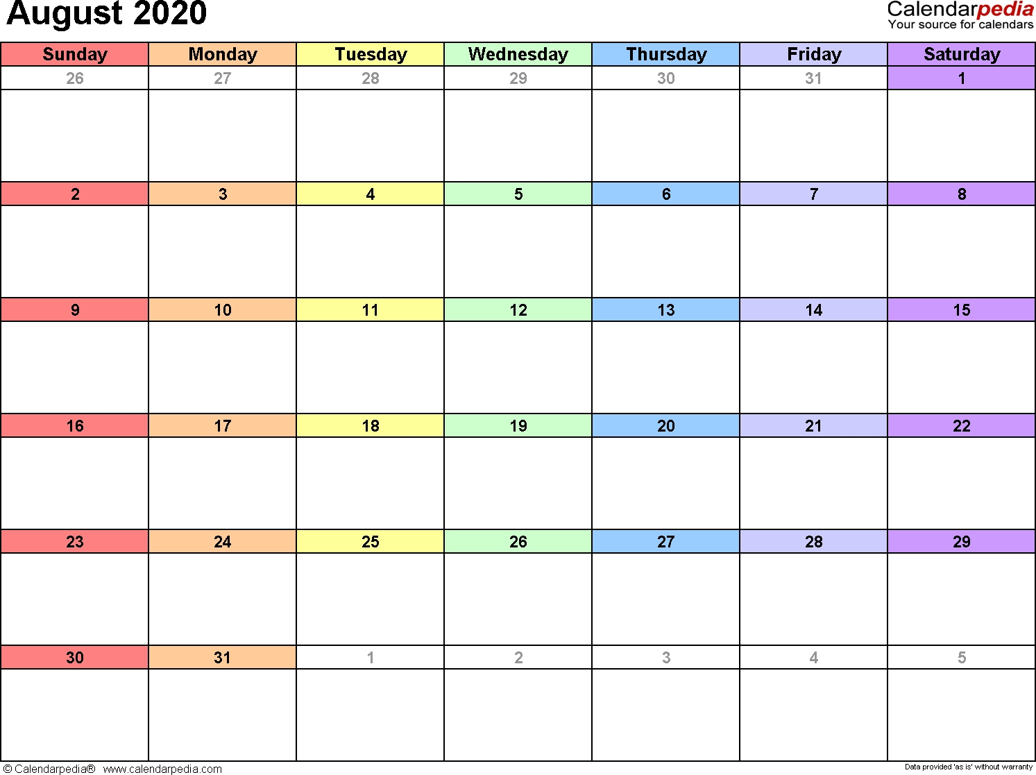 August 2020 Calendars For Word, Excel &amp; Pdf-Aug Monthly Calendar 2020