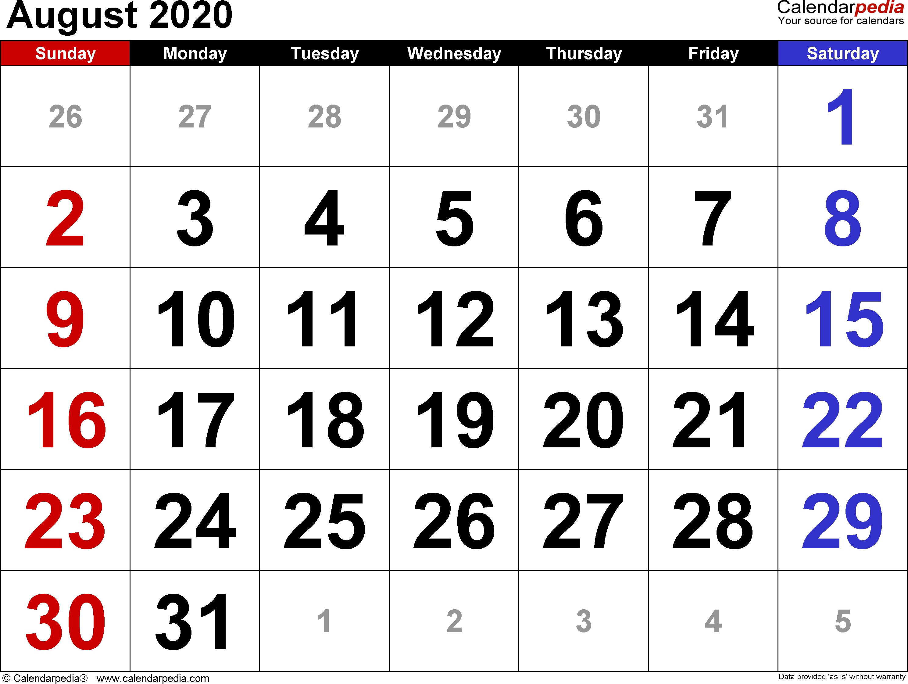 August 2020 Calendars For Word, Excel &amp; Pdf-Calendar Template Fill In Aug 2020